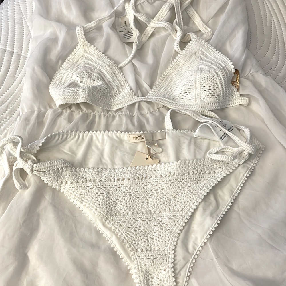Maje Crochet white two piece bathing.